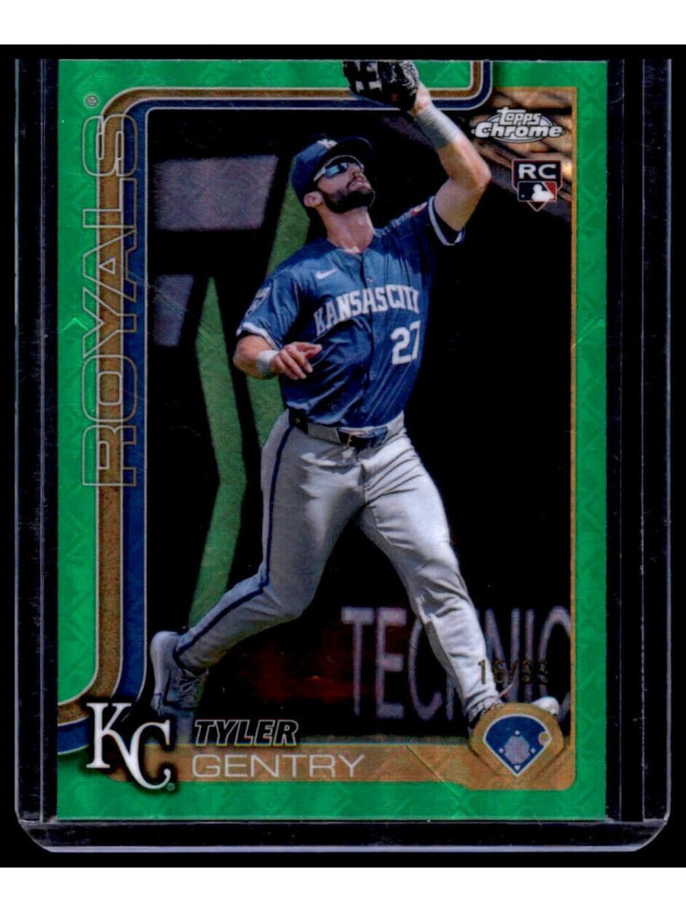 2025 Topps Chrome Logofractor Tyler Gentry #218 Green Refractor 16/99 (RC)